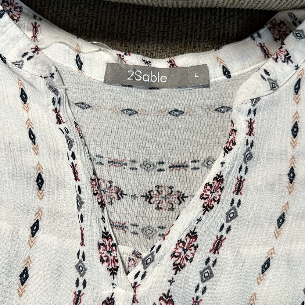 2Sable Boho Print Tie Front Top Size L - Picture 2 of 9